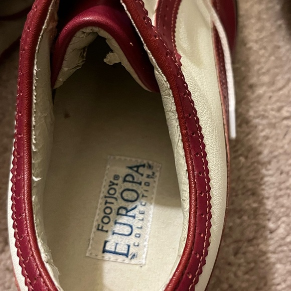 FootJoy DryJoys ECL Leather Golf Shoes Mens 9 Medium Red White Spiked - Picture 7 of 11